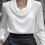 Elegant Solid Color Satin Collar Shirt