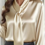 Solid Color Long-sleeved Bow Tie Casual Shirt
