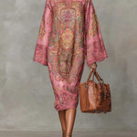 Pink Paisley Print Flared Long Sleeve Loose Midi Dress