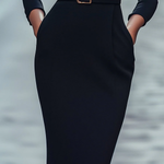 Black Stand Collar Drawstring Shift Midi Dress