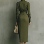 Army Green Cotton Blended Maxi Dress