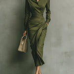 Army Green Cotton Blended Maxi Dress