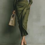 Army Green Cotton Blended Maxi Dress