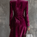 Purple Button-Down Velvet Long Blazer Maxi Dress