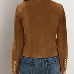 Brown Suede Single-breasted Cropped Jacket