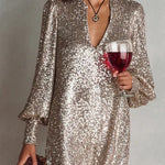 Minimalist Loose Shimmering V-neck Maxi Party Dress