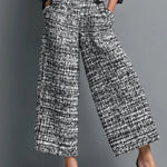 Tweed Print Blend Single-Breasted Cropped Jacket And Wide-Leg Pants Set