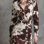 Vintage Cow Printed Shirt Maxi Dress
