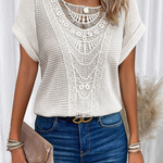 Elegant Lace Patchwork Hollow Short-sleeved Top