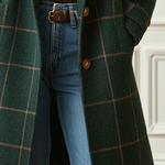 Vintage Green Plaid Lapel Mid-Length Jacket Coat