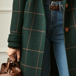 Vintage Green Plaid Lapel Mid-Length Jacket Coat
