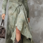 Vintage Sage Green Tie-Dye Pocket Slim Maxi Dress