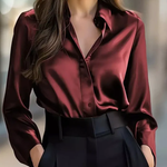 Satin Solid Color Long-sleeved Elegant Casual Shirt