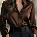 Satin Solid Color Long-sleeved Elegant Casual Shirt