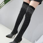 Sparkling Rhinestone-studded Over-the-knee Elastic Sock Boots