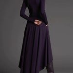 Purple Turtleneck Top and Asymmetrical Skirt Two-piece Set