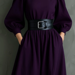 Elegant Dark Purple Turtleneck Long-sleeved Fitted Maxi Dress (with belt)