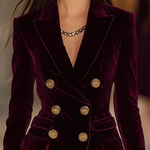Vintage Anchor Red Velvet Double-Breasted Pocket Suit Mini Dress