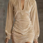 Velvet High-neck Cutout Ruched Mini Dress