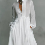 Minimalist Patchwork Single-breasted Stand-up Collar Long-sleeved Dress