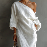 White One-shoulder Flowing Elegant Maxi Dress（No pockets）