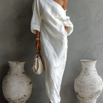 White One-shoulder Flowing Elegant Maxi Dress（No pockets）