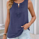 Casual Lace Patchwork Cotton Blend Tank Top