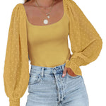 Puff Long Sleeve Bodysuit Leotard Sheer Top - Zeagoo (Us Only)