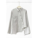 Womenâ€™s Striped Slanted Placket Irregular Hem Shirt