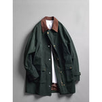 Color-blocked Lapel Mid-length Loose Casual Coat