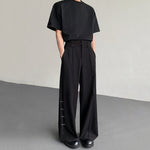 Double Belt Metal Drape Punk Straight Trousers