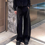 Heavy Metal Rivet Straight Scimitar Wide-leg Pants