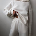 Fashion Casual Hooded Solid Color Two-piece Suit
