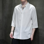 V-neck Pleated Three-quarter Sleeve Shirt
