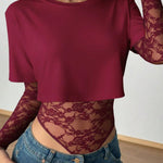Women's Lace Panel Crop Bodysuit