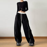 Drawstring Casual Patchwork Wide-leg Pants
