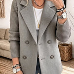 Women's Knit Sleeve Double-Breasted Blazer