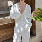 French V-neck Beaded Loose Shirt
