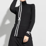 High-neck Printed Long-sleeved Slim-fit Shirt