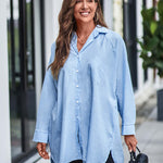 Zeagoo Long Cuffed Sleeve Shirts Button Down V Neck Blouse Loose Fitting Tops
