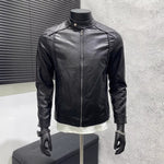 PU Stand Collar Slim Jacket