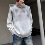 American Distressed Spray-painted Fur Collar Sweater