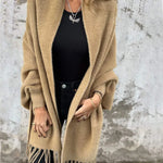 Women's long-sleeved coat with fringes, for everyday wear
