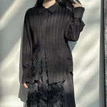 Striped Textured Loose Long-sleeved Shirt