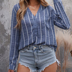 Zeagoo Pullover Shirts Long Sleeves Striped Tops Casual V Neck Button Down Blouses