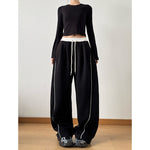 Drawstring Casual Patchwork Wide-leg Pants