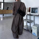 Padded Shoulder Round Neck Jacket and Wide-leg Trousers Two-piece Set