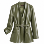 Alessandra Belted Leather Blazer