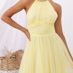 Fairy Vibes Tulle Gathered Detail Halter Maxi Dress