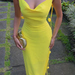 Backless Shoulder Flower Strap Halter Maxi  Dress